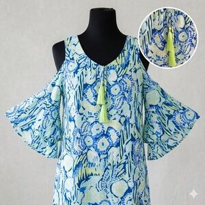 Lilly Pulitzer S Cold Shoulder Tassel Dress Sand Dollar Print